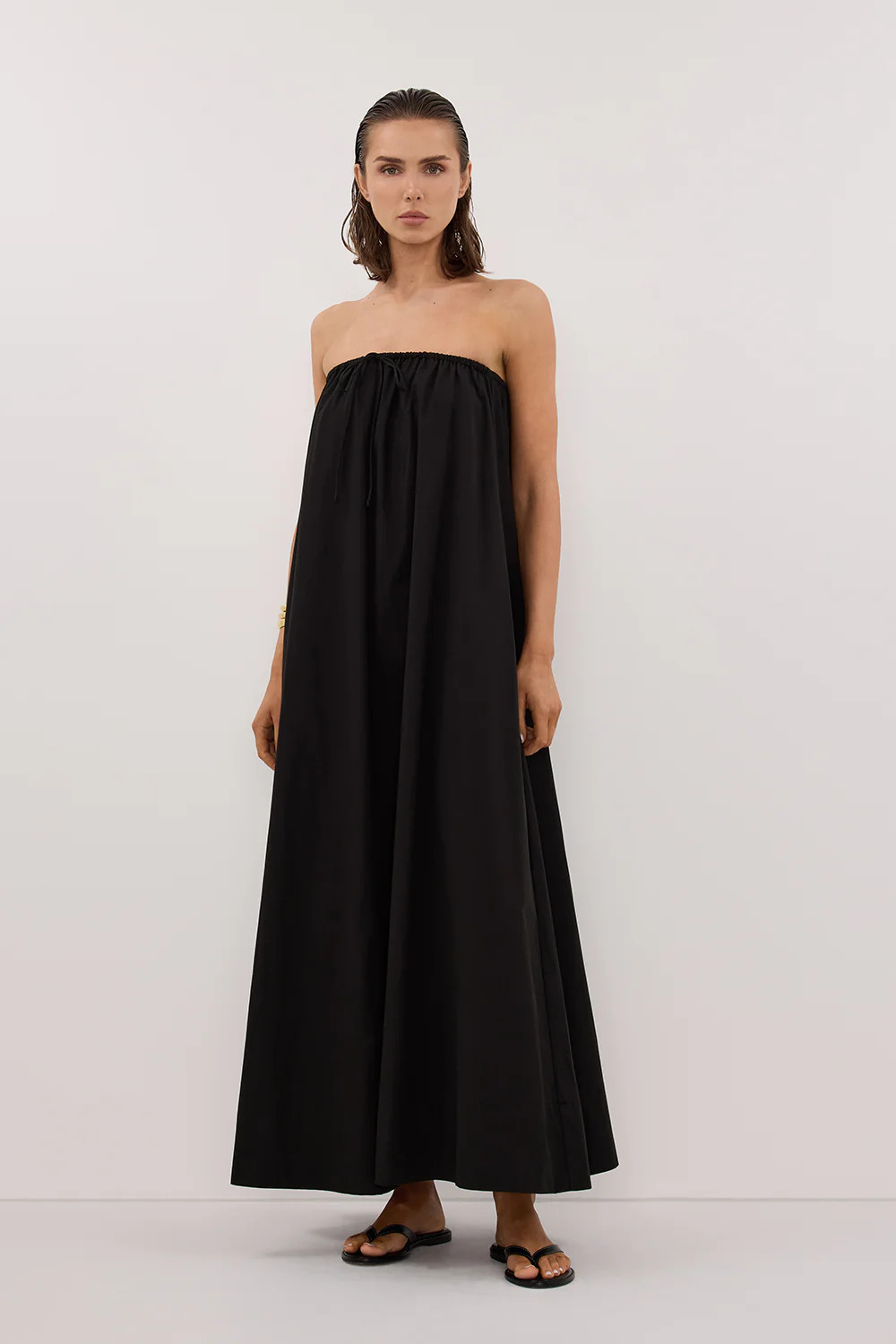 SOMMER BLACK STRAPLESS POPLIN DRESS | DISSH