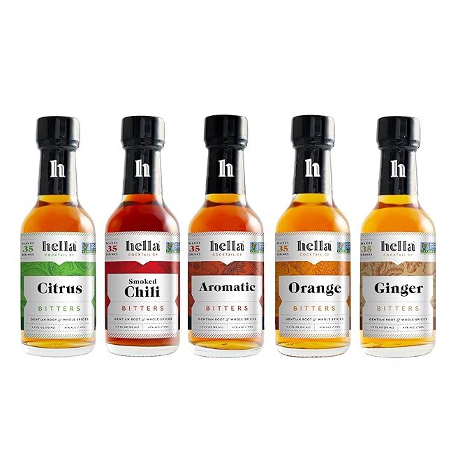 Hella Cocktail Co. 5-Pack Bitters Bar Set (8.5 Fl Oz Total) - Craft Aromatic, Orange, Ginger, Cit... | Amazon (US)