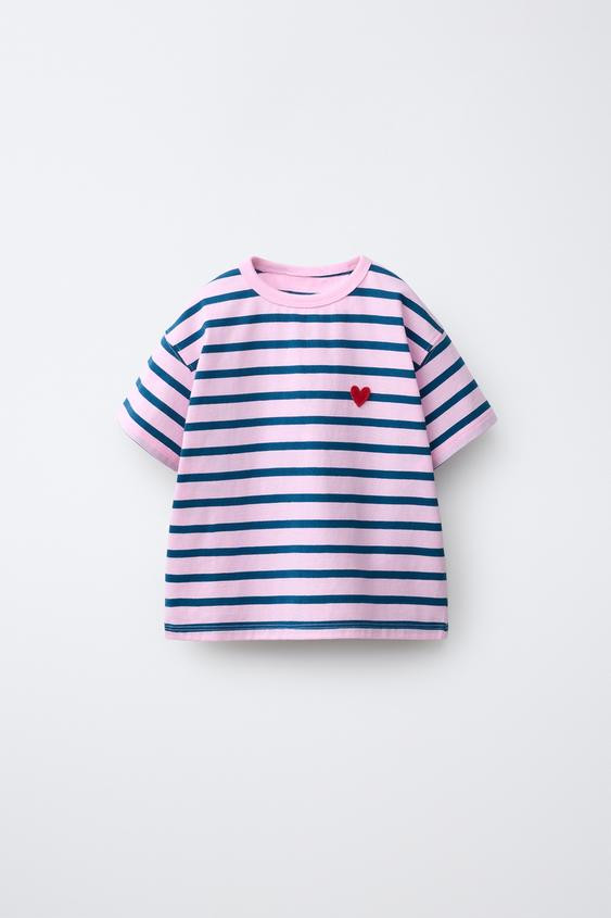 EMBROIDERED HEART STRIPED T-SHIRT | Zara US