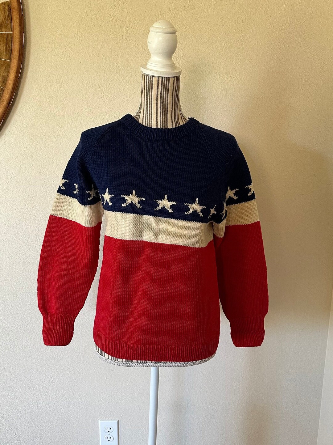 Vintage Hand Knitted American Flag Sweater Patriotic Women's XS/S | Etsy (US)