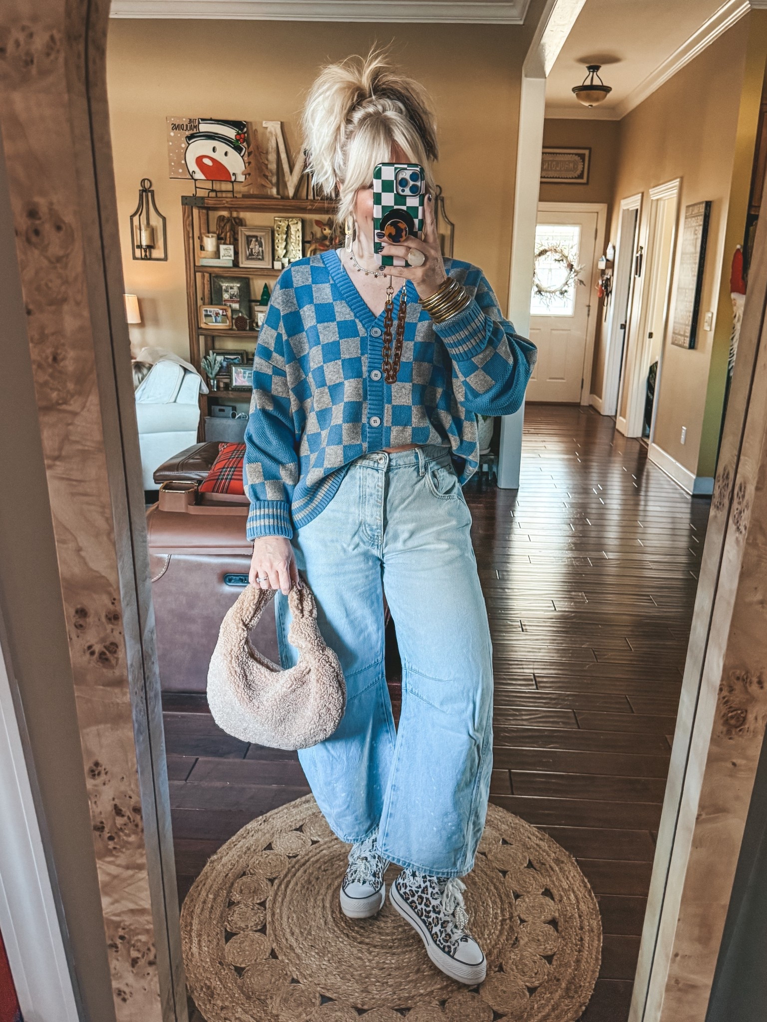 This cardigan is so soft and cozy! I’m in a small/medium. I size down one size in these barrel jeans  
• Watchband save more with code MANDIE
• Cardigan save with code CYBER30
• Necklace save with code MANDIE 

#LTKOver40 #LTKSaleAlert #LTKootd