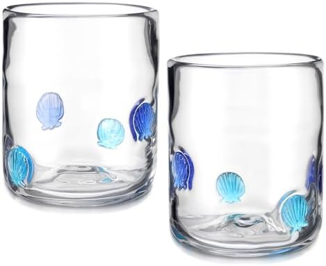 Maxdot 2 Pcs Icon Juice Glasses Seashell Glass Cups Drinking Shell Stemless Wine Glasses 14 Ounce... | Amazon (US)