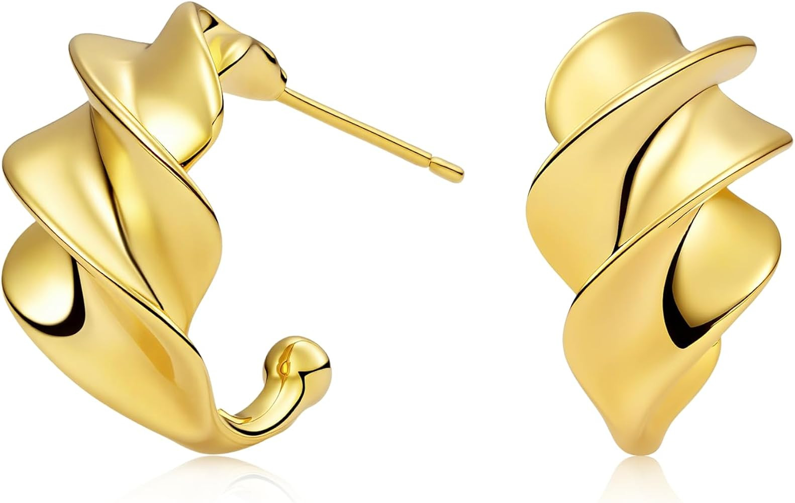 Irregular Half Hoop Earrings for Women, 18K Gold & White Gold Plated S925 Silver Post Hypoallerge... | Amazon (US)