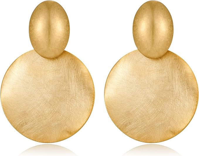 FAMARINE Big Disc Drop Earrings Gold Dangle Earrings Round Hammered Earrings Women | Amazon (UK)
