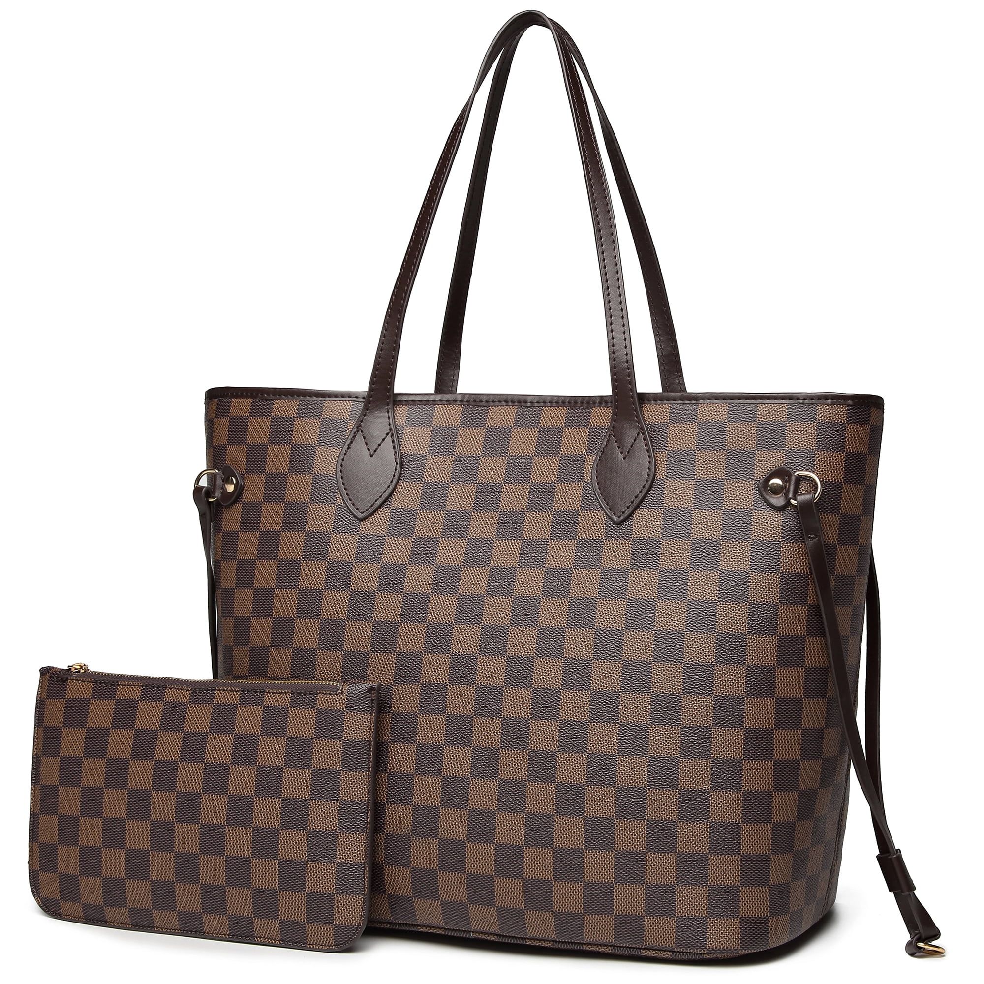 Mila Kate Womens Brown Checkered Tote Shoulder Bag Purse With Inner Pouch, Handbags - Walmart.com | Walmart (US)