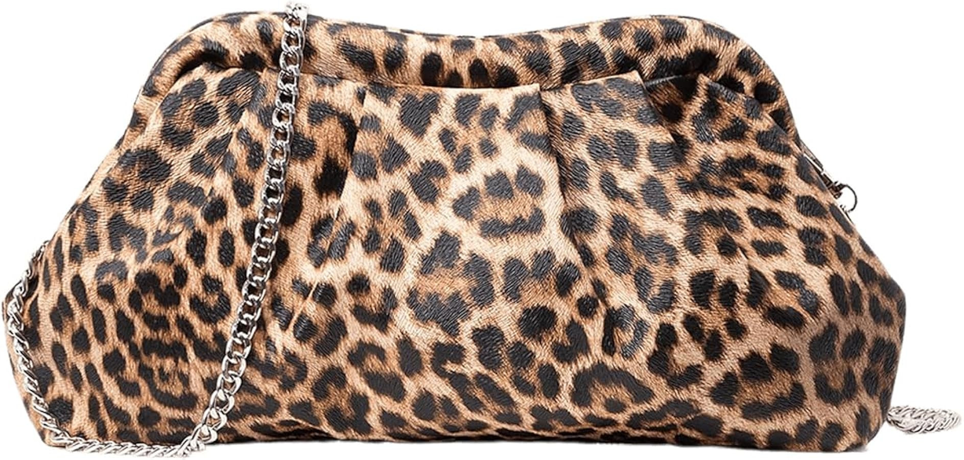 Verdusa Women's Leopard Print Ruched Clutch Purse Evening Handbag with Chain Strap | Amazon (US)