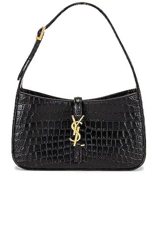 Saint Laurent Le 5 A 7 Embossed Croc Hobo Bag in Noir | FWRD | FWRD 