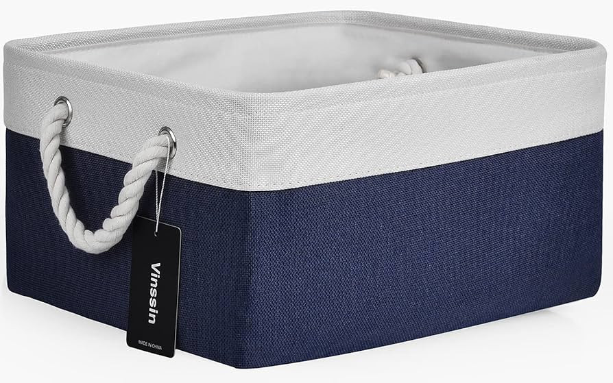Large Storage Baskets ,Foldable blue Basket with Handles, Canvas Fabric Storage Bins for Gift ,Or... | Amazon (US)