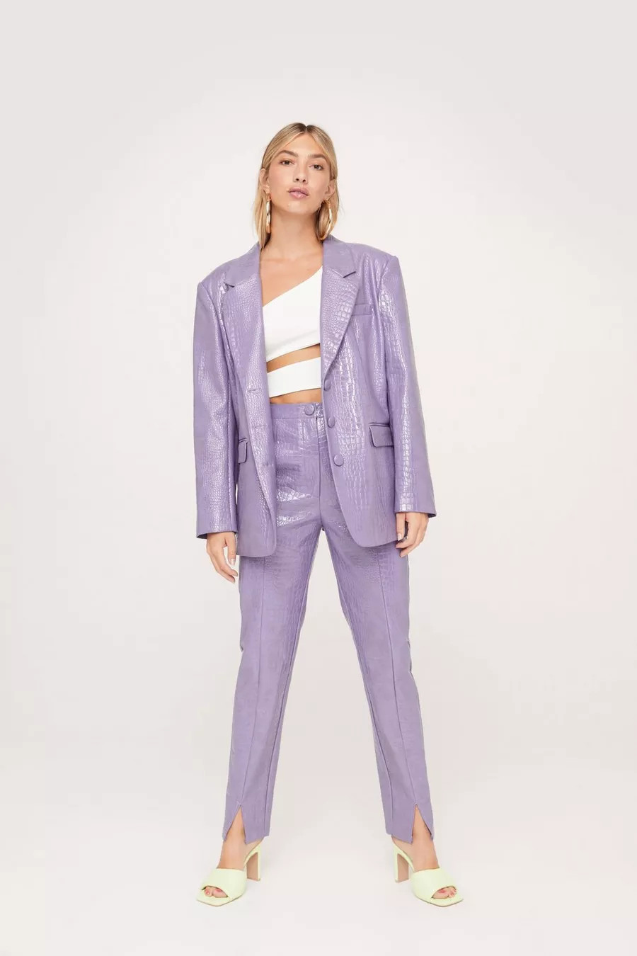 Faux Leather Croc Embossed Oversized Blazer | Nasty Gal (US)