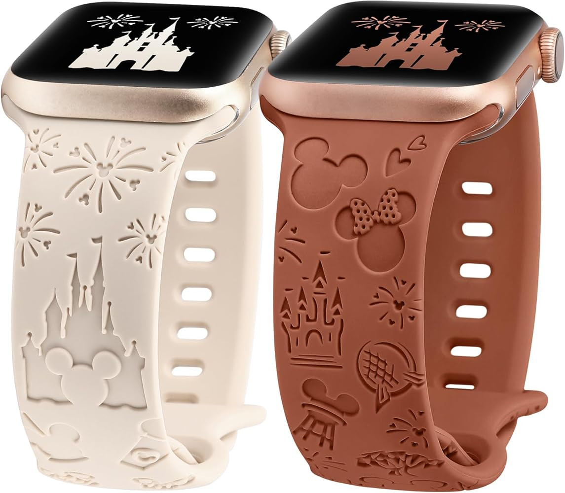 2 Packs Cartoon Engraved Bands Compatible with Apple Watch Bands 38mm 40mm 41mm 44mm 45mm 42mm 49... | Amazon (US)
