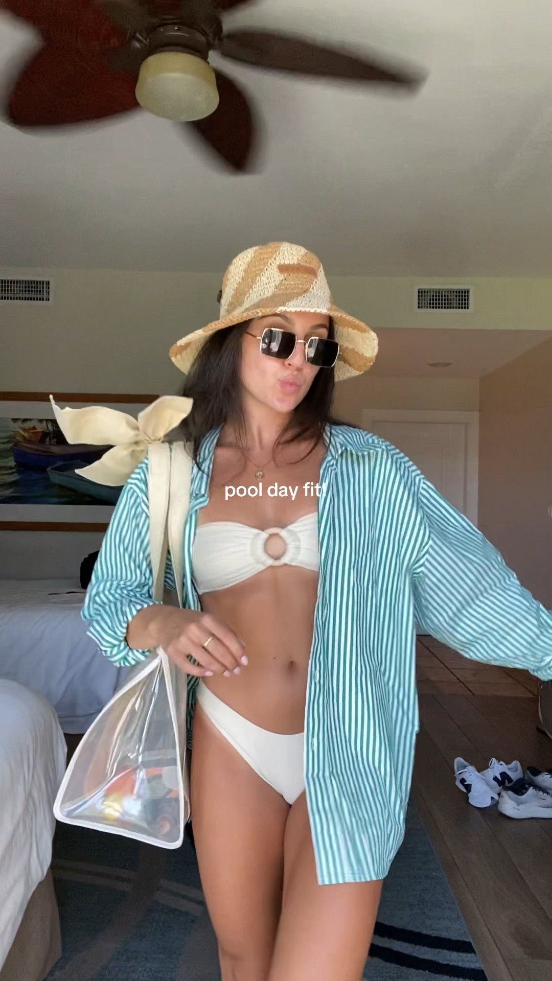 Pool day outfit, striped button down, oversized shirt, boyfriend shirt, sun hat, casemate bow tote bag, honey swim bandeau bikini, summer style, vacation outfit 

#LTKSeasonal #LTKFindsUnder100 #LTKStyleTip