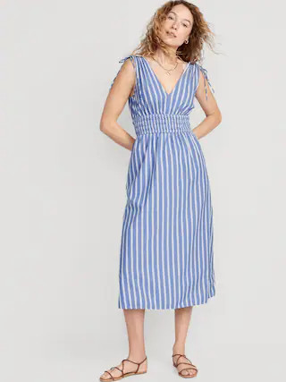 Fit & Flare Sleeveless Striped Tie-Shoulder Smocked Maxi Dress for Women | Old Navy (US)