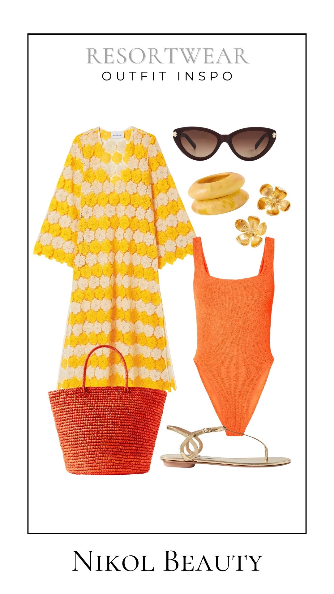 Sunshine in outfit form.  Bright, happy hues and retro-chic vibes—perfect for a bold beach day or a breezy brunch by the shore.

resortwear inspo, colorful beach outfit, bright summer style, orange swimsuit, yellow floral cover-up,  vacation outfit



#LTKStyleTip #LTKItBag #LTKSwim