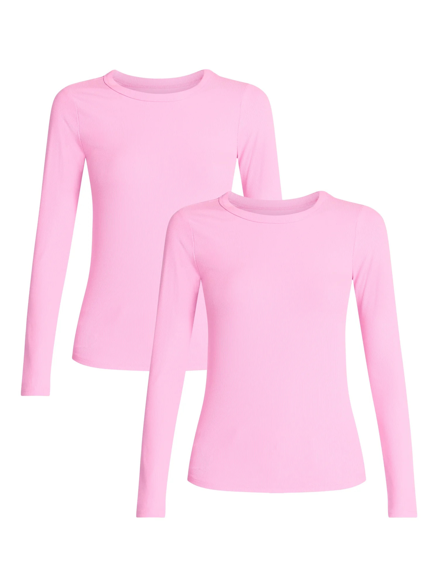 No Boundaries Ribbed Crewneck Tee with Long Sleeves, 1 or 2-Pack, Women's & Women's Plus XXS-XXL | Walmart (US)