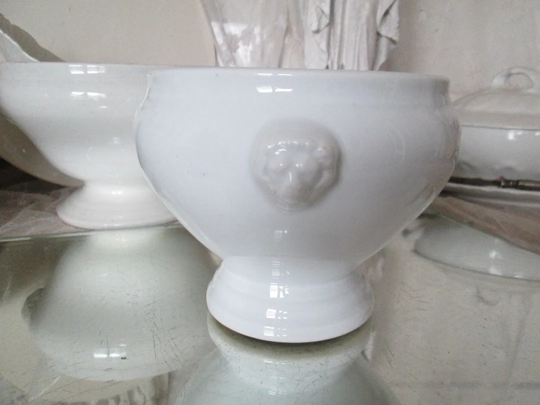 FRANCE Antique Thick White Lion's Head Tureen Porcelain Dish French France Brocante Patina 1930/4... | Etsy (US)