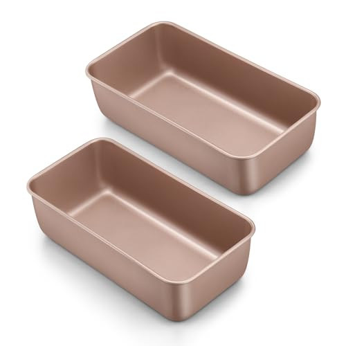 LIANYU Loaf Pans for Bread Baking, 9×5 Inch Stainless Steel Loaf Bread Tins, Non-Stick Baking Pans for Homemade Banana Sandwich Sourdough, Healthy & Sturdy, Set of 2, Rose Gold | Amazon (US)