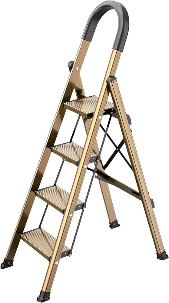 Lightweight Aluminum 4 Step Ladder Folding Step Stool Stepladders with Anti-Slip and Wide Pedal f... | Amazon (US)