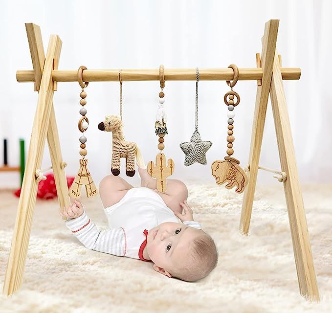 hello pumpkin Wooden Baby Play Gym Activity Center – Natural Color Handmade Baby Play Gym with ... | Amazon (US)