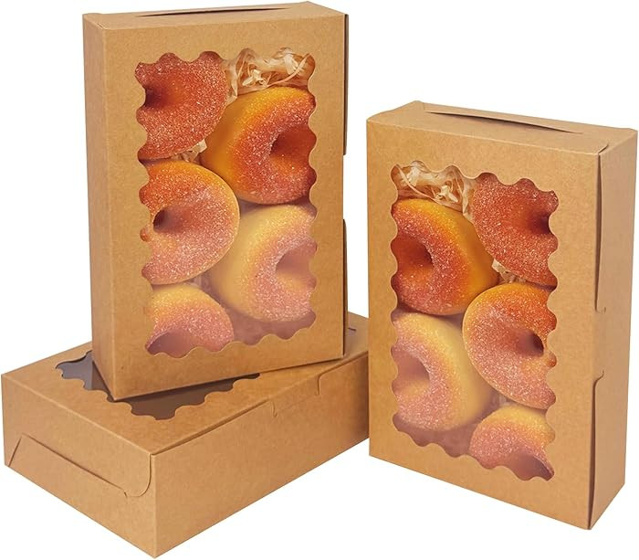 qiqee 9x6x2.5 Inch Brown Cookie Box with Window 15Pcs Pastry Macaron Bakery Box For Packaging | Amazon (US)