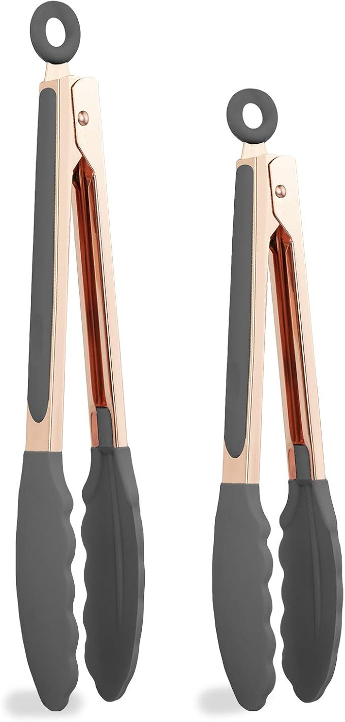 COOK with COLOR Stainless Steel Silicone Tipped Kitchen Food BBQ and Cooking Tongs Set of Two 9... | Amazon (US)
