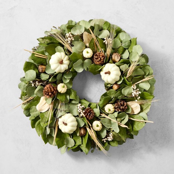 White Pumpkin & Eucalyptus Wreath, 20" | Williams-Sonoma