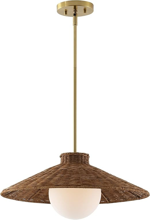 SAFAVIEH Lighting Collection Kalena Tropical Boho Natural/Brass Rattan/Metal Hanging Light Fixtur... | Amazon (US)