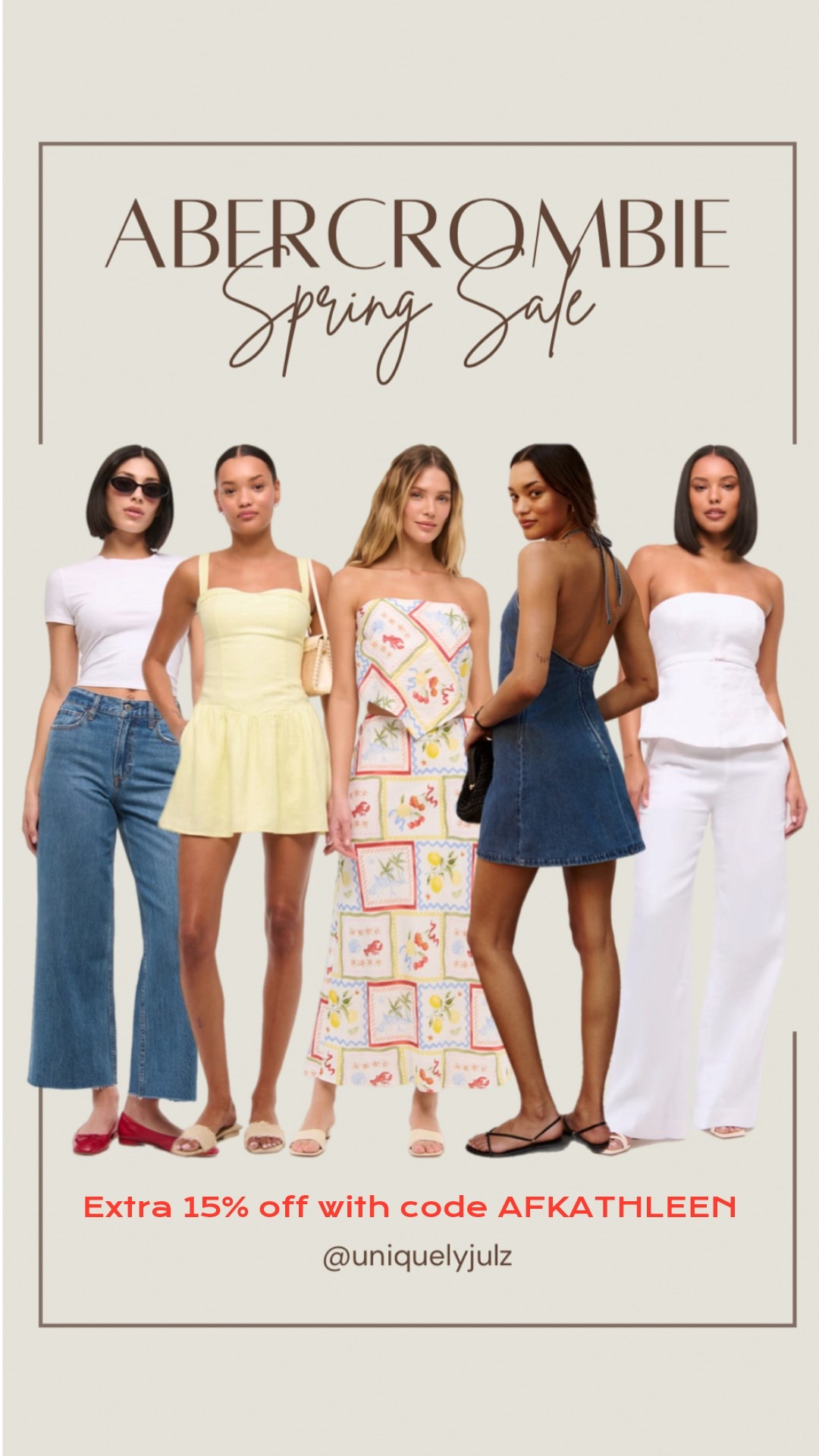 Abercrombie 25% off spring sale. Use code AFKATHLEEN for an extra 15% off

Abercrombie jeans
Vacation outfits 
Yellow dress
Matching set
Denim dress
Linen pants



#LTKFindsUnder50 #LTKSeasonal #LTKSaleAlert