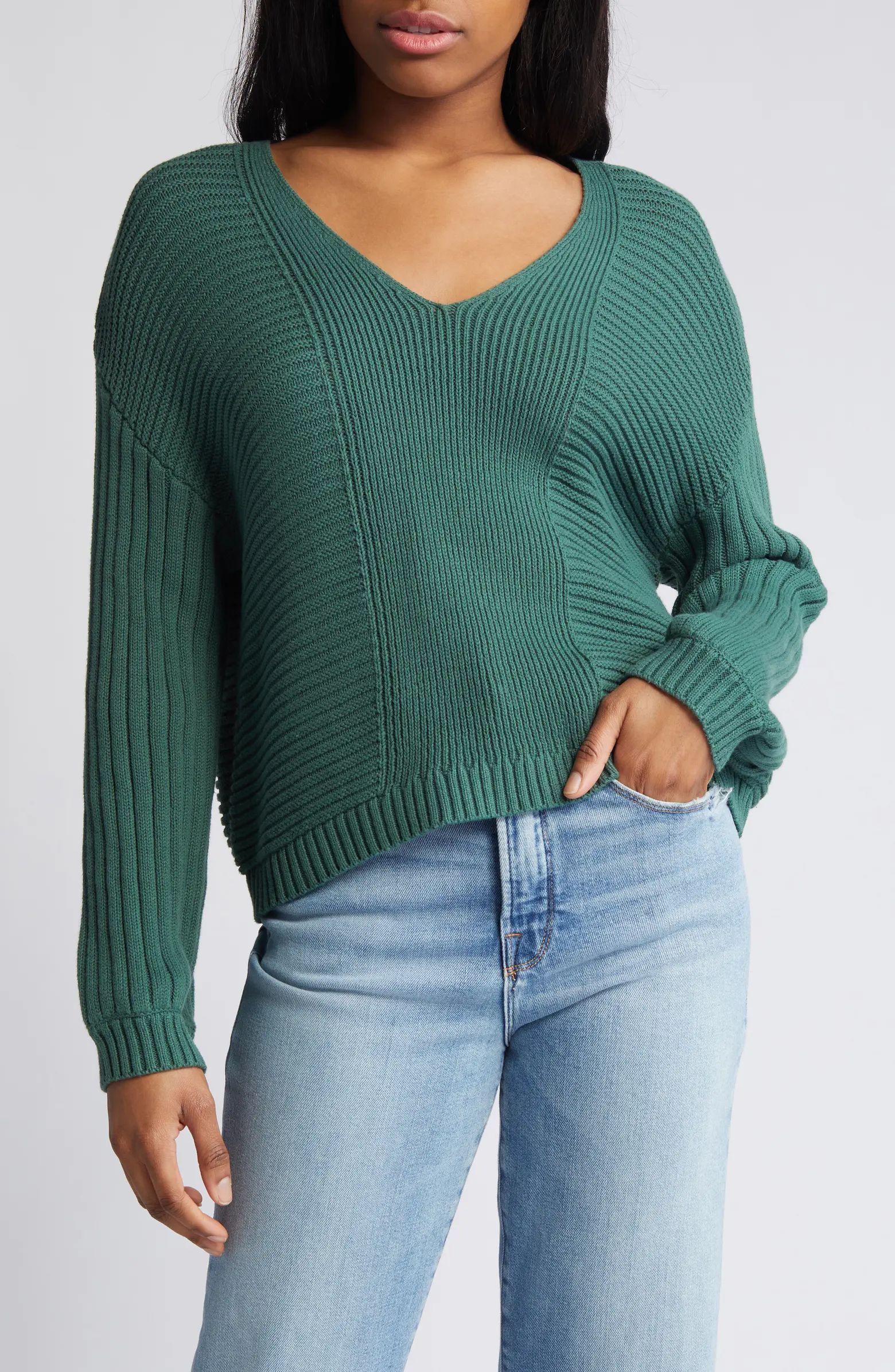 Feel the Breeze Mix Stitch Cotton V-Neck Sweater | Nordstrom