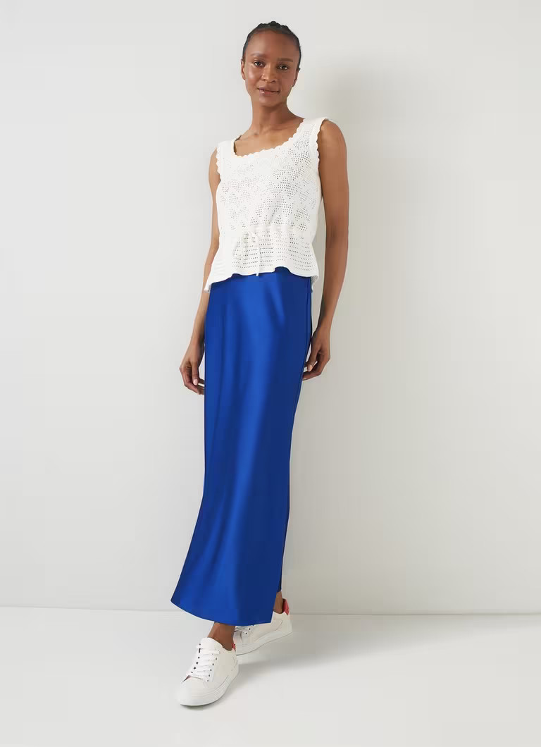 Lucan Mazarine Blue Bias Satin Maxi Skirt | L.K. Bennett (UK)