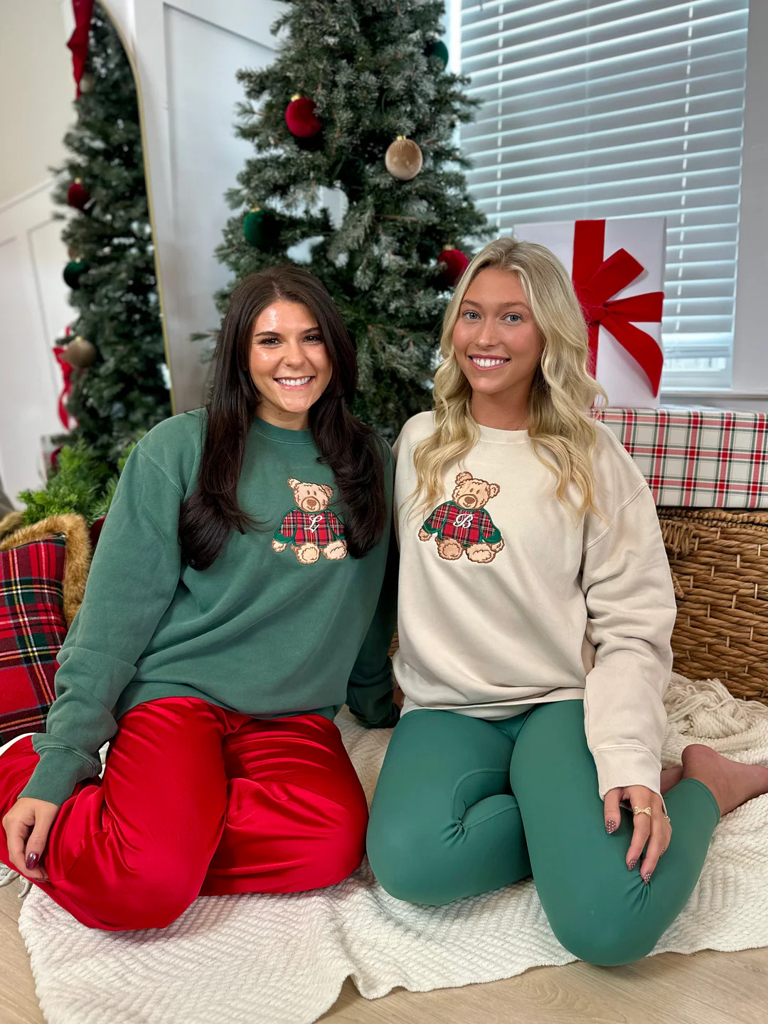 Initialed ‘Classic Christmas Teddy’ Plaid Embroidery Cozy Crew | United Monograms
