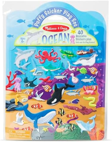 Melissa & Doug Ocean Puffy Sticker Play Set Travel Toy with Double-Sided Background, 40 Reusable ... | Amazon (US)