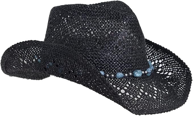 Straw Cowboy Hat for Women with Beaded Trim and Shapeable Brim | Amazon (US)