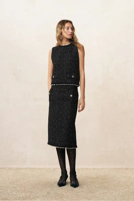 Catherine Pearl Embellished Tweed Vest | Fabrique