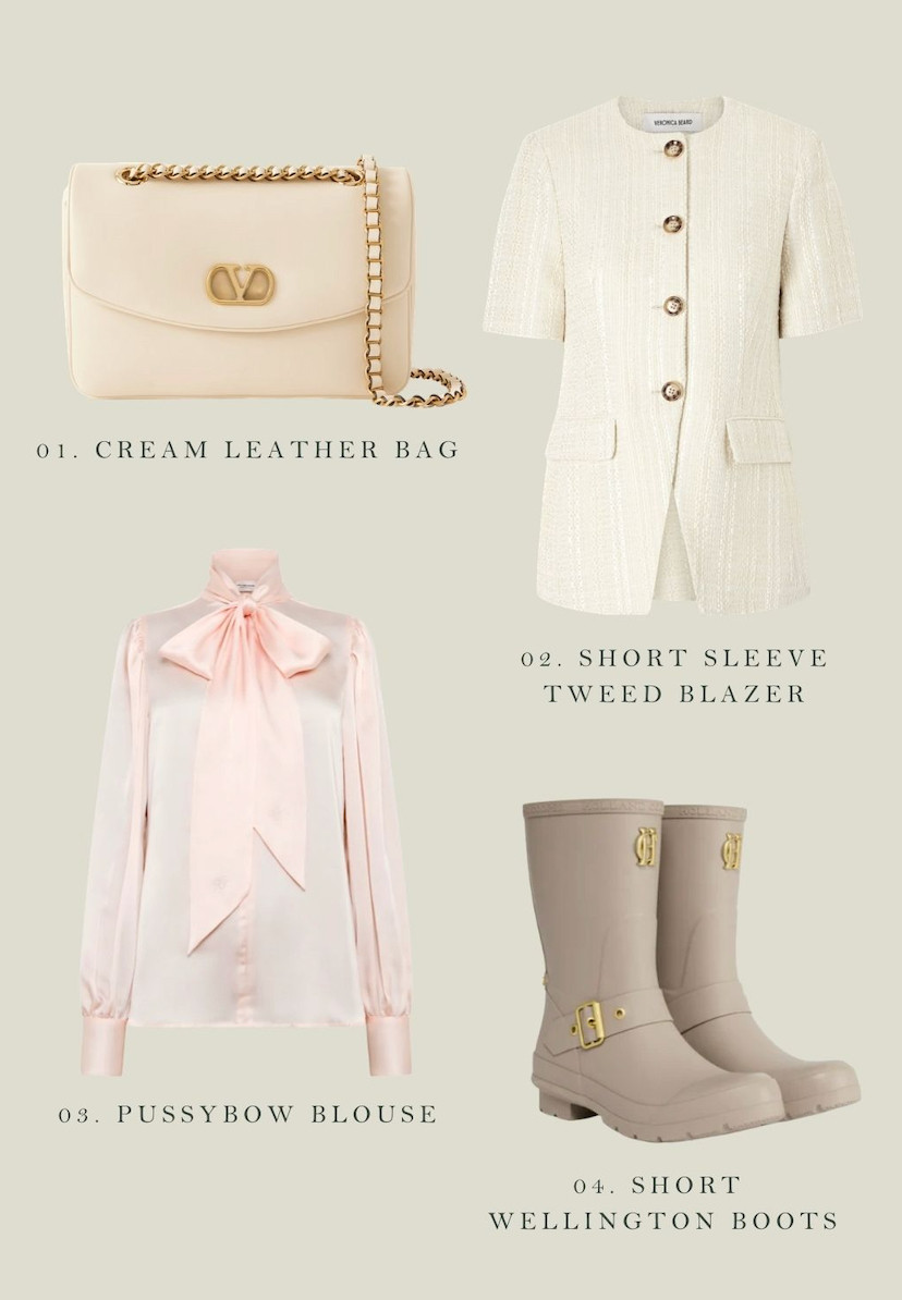 New in luxury, spring wardrobe essentials that I am loving. Pink pussybow blow, tweed blazers, countryside aesethic. Holland Cooper, Valentino, luxury fashion from Net A Porter. 

 #LTKspring #LTKluxury #LTKmodest