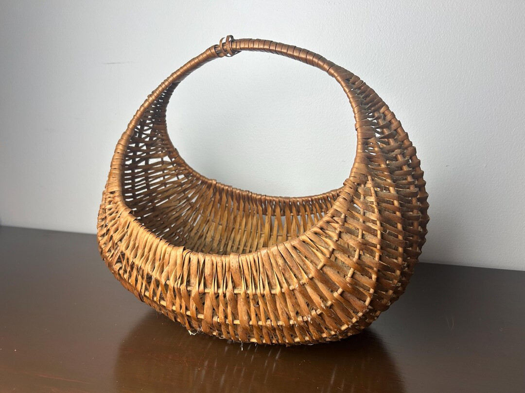 Large Vintage Handmade Gondola Half Moon Purse Basket, Gathering/herb Basket With Handle, Decorat... | Etsy (US)