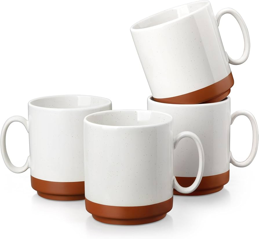 MALACASA 16oz Ceramic Coffee Mugs Set of 4, Khaki White | Amazon (US)