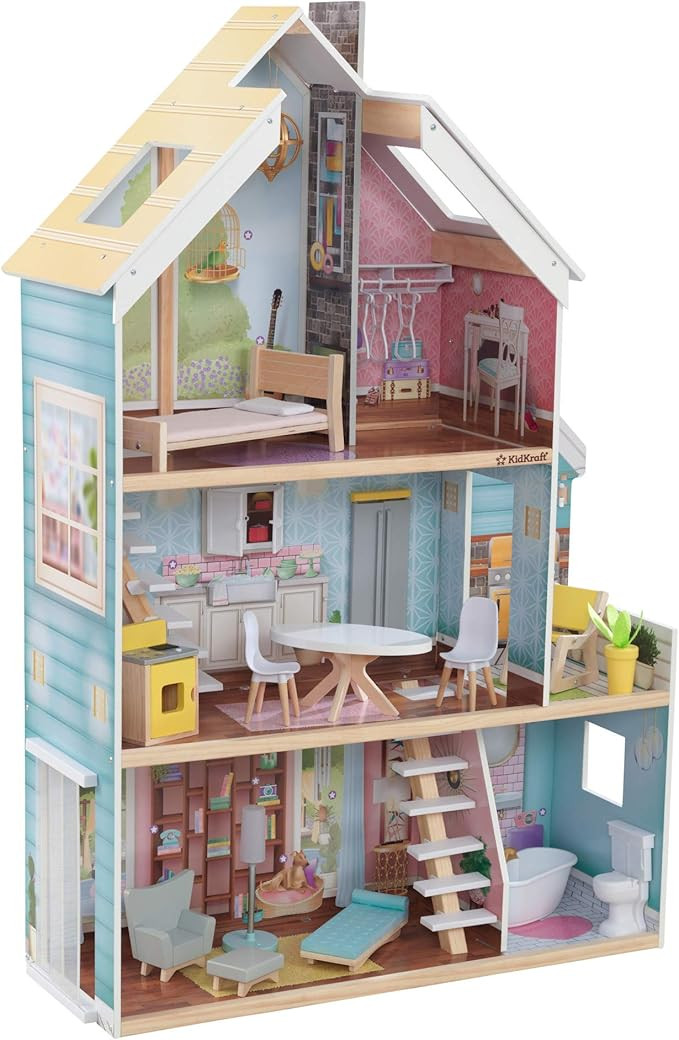 KidKraft Zoey Dollhouse with EZ Kraft Assembly with 18 Accessories Included, Gift for Ages 3+ | Amazon (US)