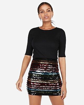 High Waisted Double Stripe Sequin Mini Skirt | Express