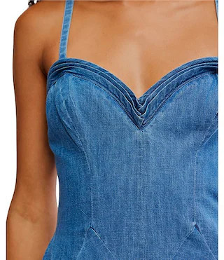 Another Season Sweetheart Neck Sleeveless A-Line Denim Midi Dress | Dillard's