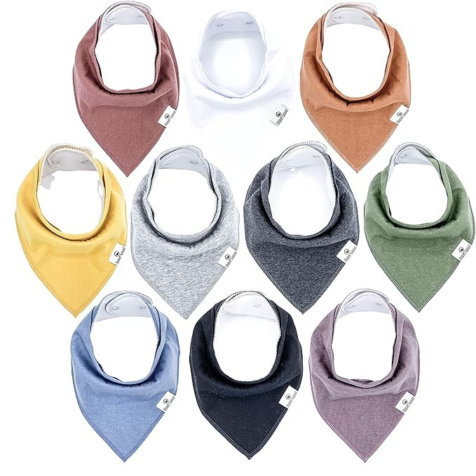 Diaper Squad 100% Organic Cotton Earthy Solid 10-Pack Baby Drool Bandana Bibs for Boys and Girls,... | Amazon (US)