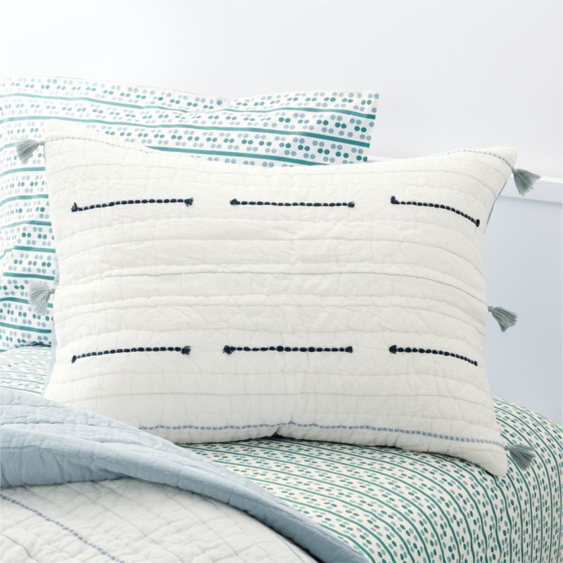 Blue Embroidered Texture Stripe Voile Kids Pillow Sham + Reviews | Crate & Kids | Crate & Barrel