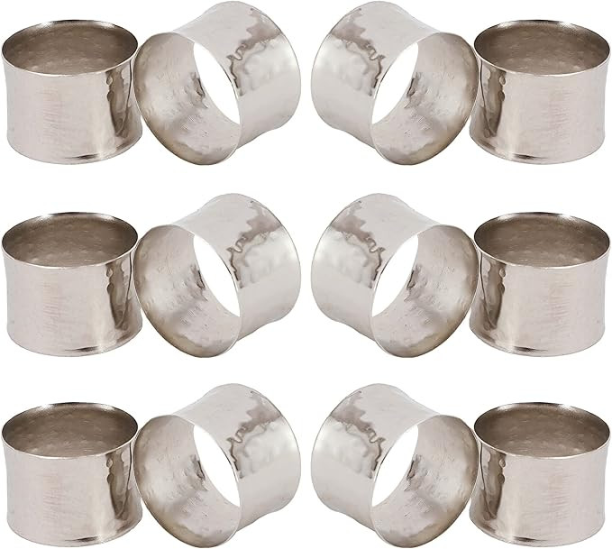 Handmade Round Hammered Silver Napkin Rings Holder for Dinning Table Parties Everyday, Set of 12 | Amazon (US)