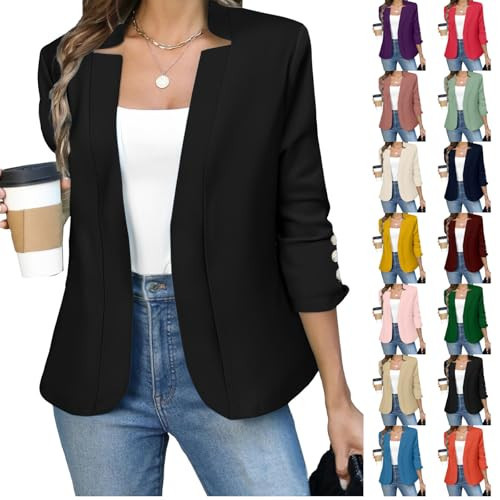 Black Business Casual Blazers for Women Plus Size Lightweight Open Front Long Sleeve Jackets Ladies Dressy Work Office Outfits Suit Classy Professional Teacher Interview Clothes 2026 Spring | Amazon (US)