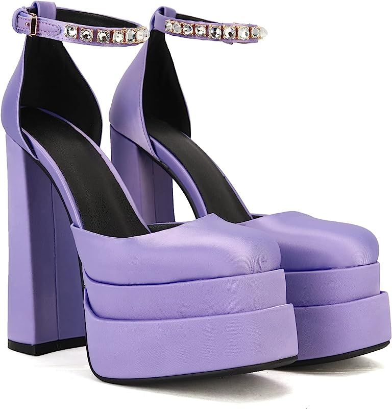 THESHY Womens Platform Chunky High Block Heels Ankle Strap Buckles Wedge Dress Pumps Fashion Shoe... | Amazon (US)