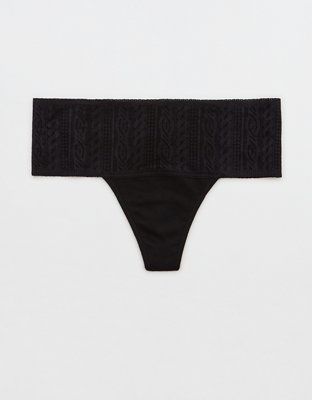 Aerie Cotton Cable Lace Thong Underwear | American Eagle Outfitters (US & CA)