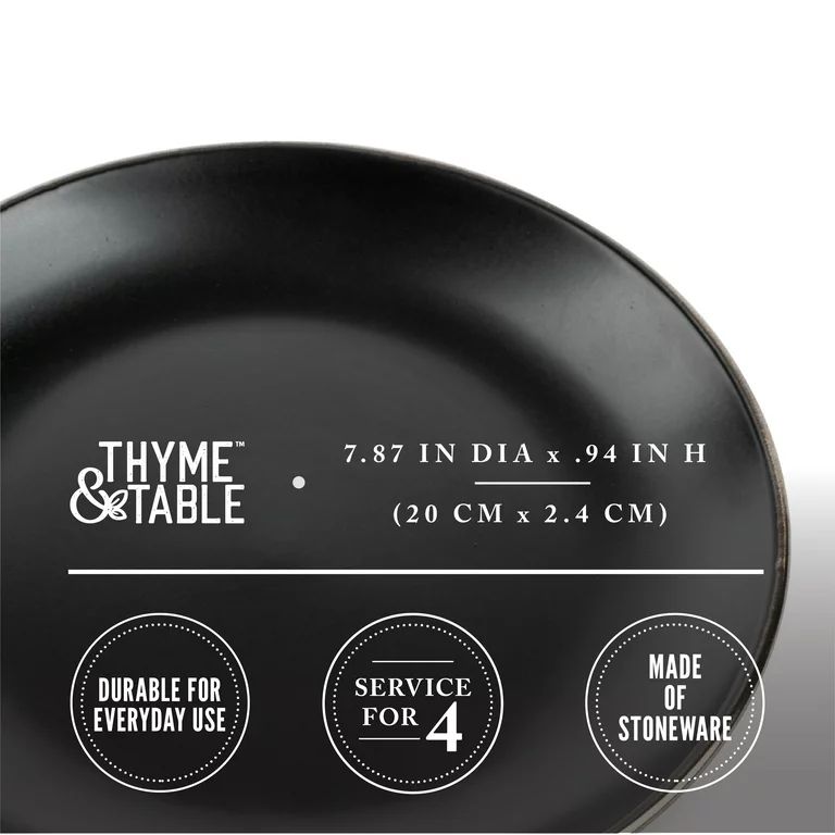 Thyme & Table Dinnerware Black Onyx Stoneware Salad Round Plates, 4 Pack - Walmart.com | Walmart (US)