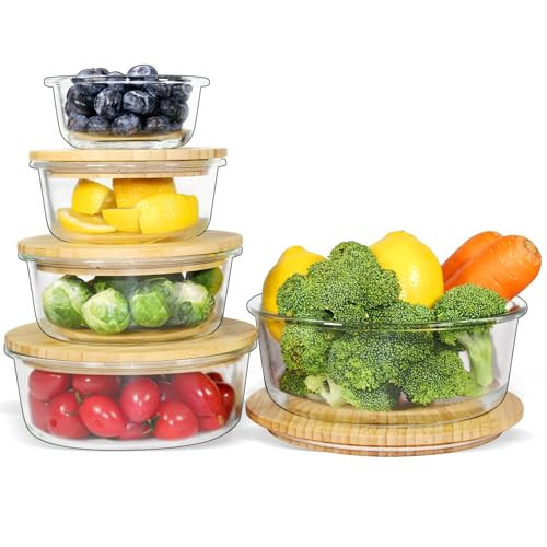 Urban Green Glass Food Container with Bamboo Lid, Airtight food storage Containers set, Glass Meal Prep Containers Set of 5, Dishwasher & Oven Safe | Amazon (US)