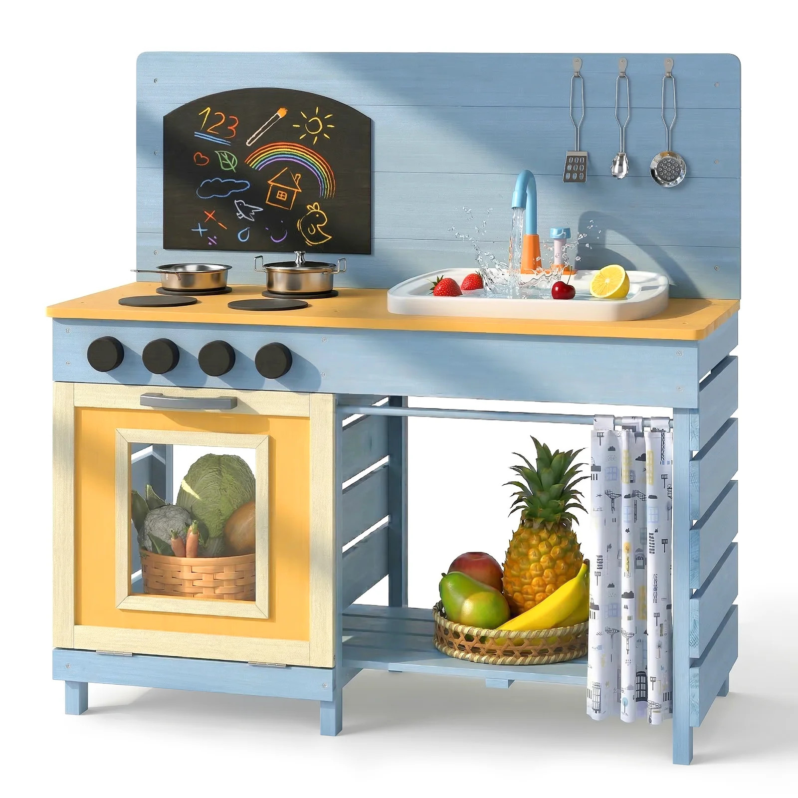 OLAKIDS Mud Kitchen, Kids Wooden Outdoor Playset with Play Sink with Real Running Water Circulati... | Walmart (US)