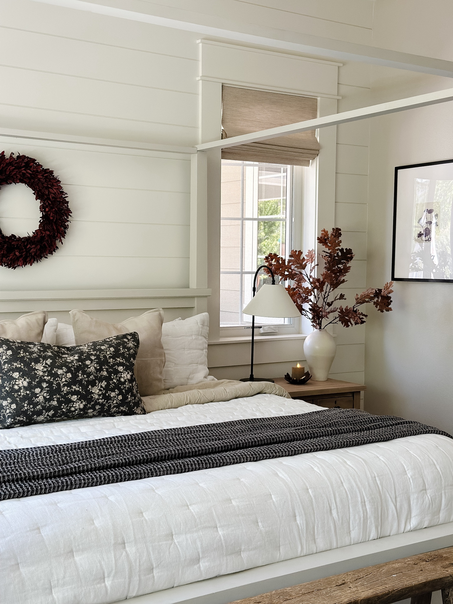 Early Fall Bedroom inspiration 

I added a beautiful linen quilt.  It’s the perfect weight and drapes so beautifully making it easy to have a polished look!  The bar-tack stitching adds texture and the white has a khaki linen backing adding extra dimension.  I love using white as my base and layering with accent colors.  
I used 2 oak stems in that case seen here.  

#LTKOver40 #LTKSeasonal #LTKHome