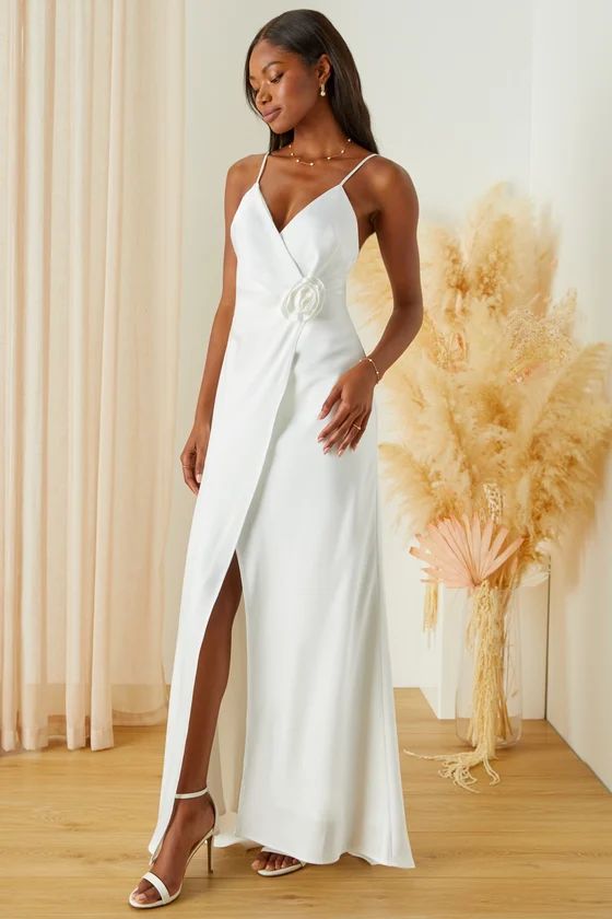 Height of Romance White Satin Rosette A-Line Maxi Dress | Lulus